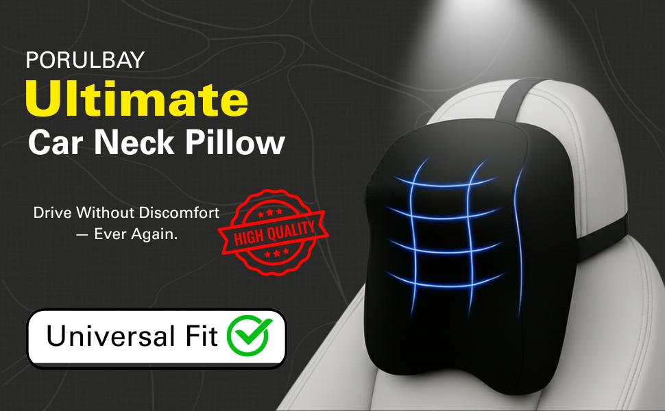 car neck rest pillow for driving comfort | pain relief | ergonomic shape | black velvet fabric | large plus size