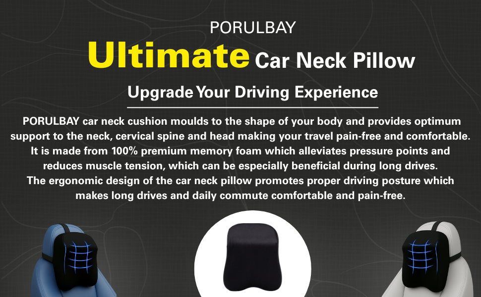car neck rest pillow for driving comfort | pain relief | ergonomic shape | black velvet fabric | large plus size